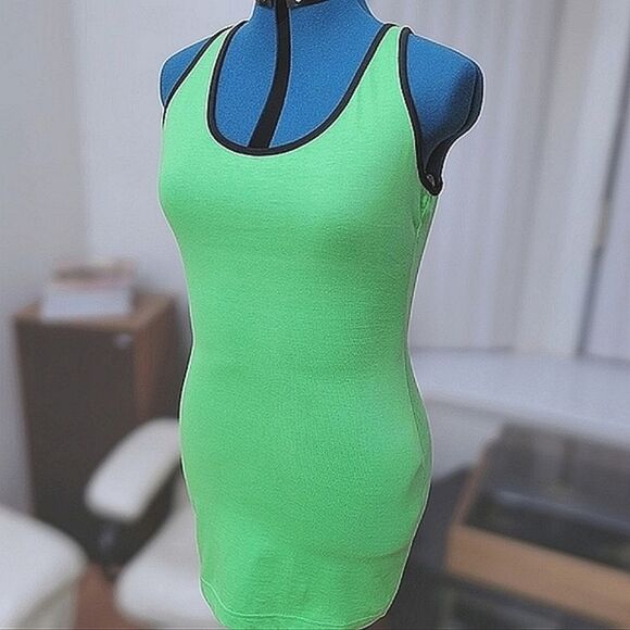 Vtg 80s Coca-Cola lime green bodycon mini tank dress - Picture 2 of 11